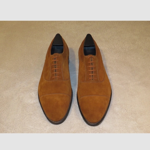 J.M. Weston Commande Special Brown Suede Captoe Oxford US 11.5E NWOB Shoe Trees - Picture 1 of 11